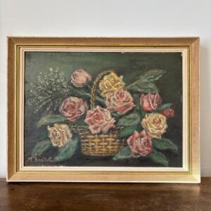 Tableau floral sur bois ancien