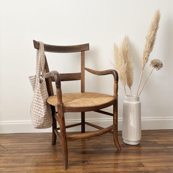 Fauteuil campagnard en paille & noyer