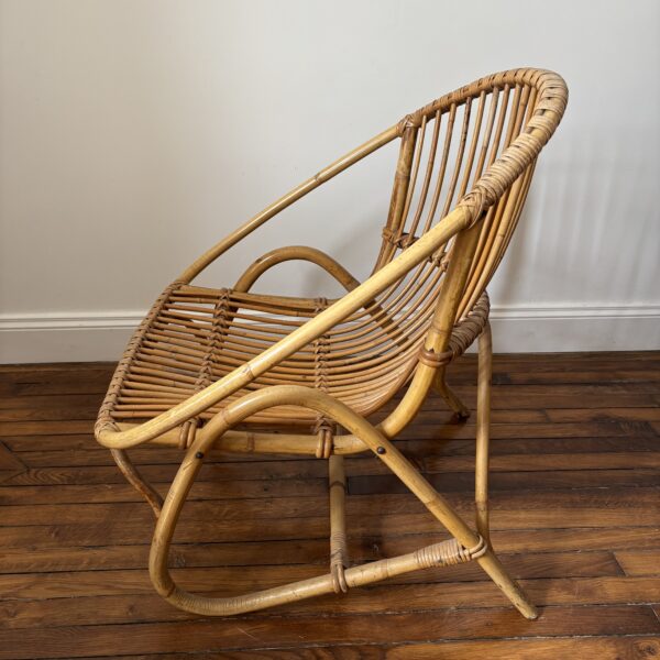 Fauteuil coquille en rotin vintage – Image 8